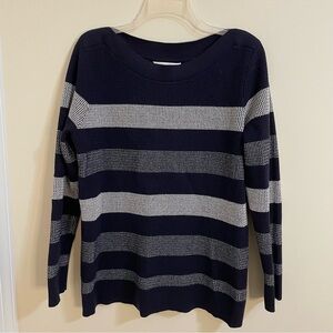Market & Spruce Navy and White Striped Crew Neck Sweater